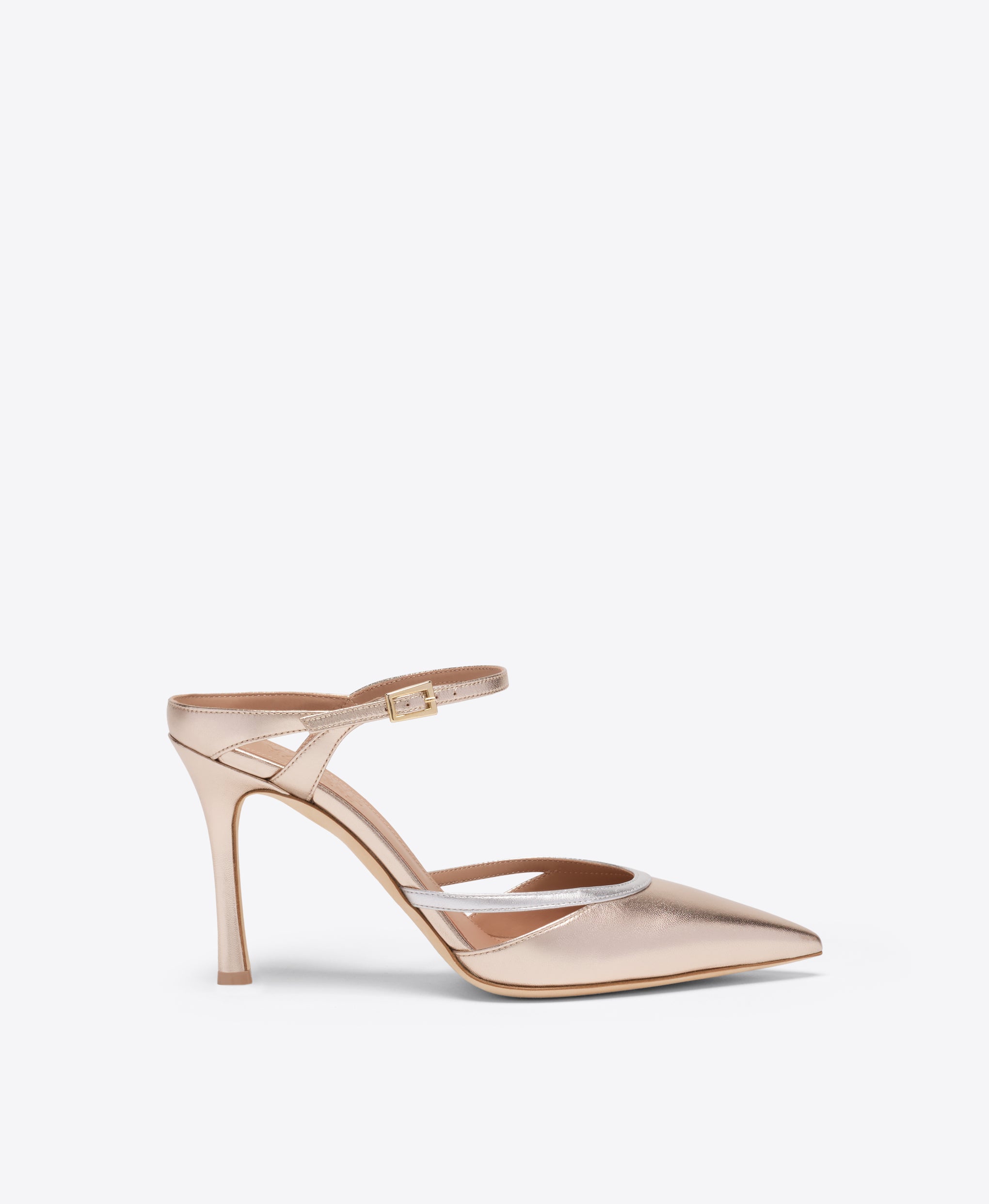 Yola 90 Champagne & Silver Metallic Leather Mules Malone Souliers
