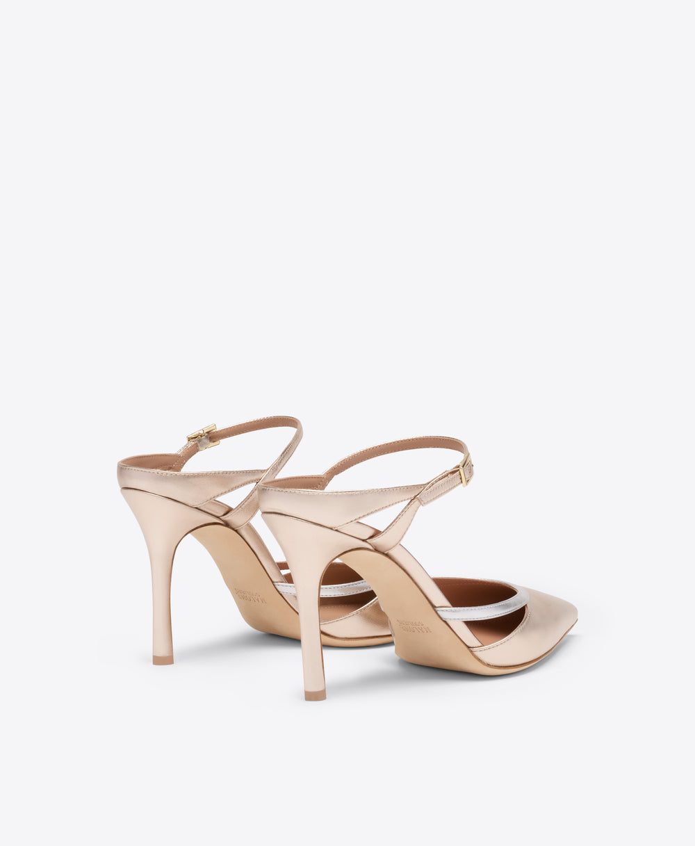 Yola 90 Champagne & Silver Metallic Leather Mules