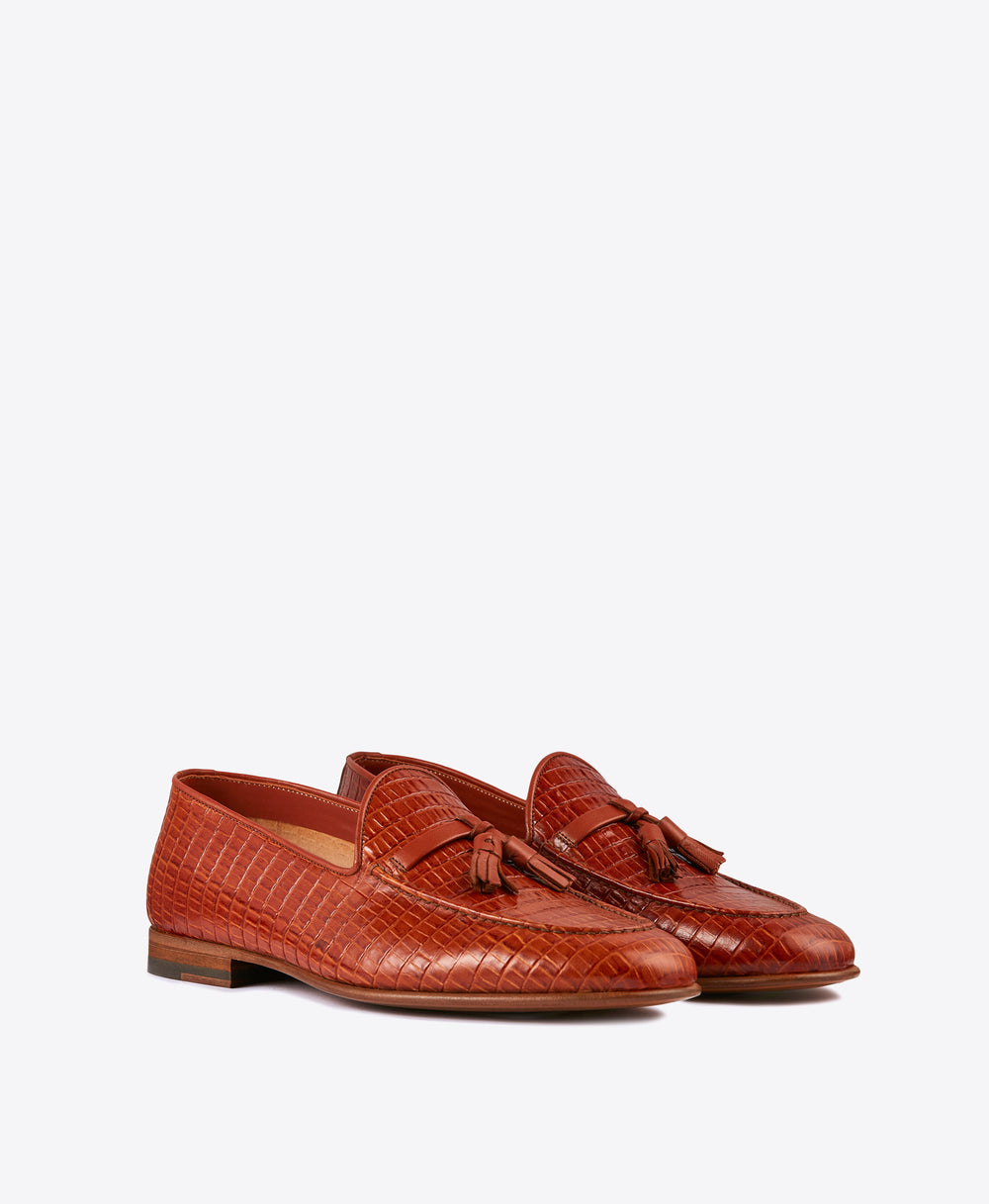 Men's Malone Souliers Brown Croc Leather Loafers