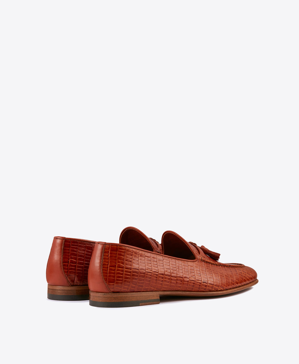 Men's Malone Souliers Brown Croc Leather Loafers