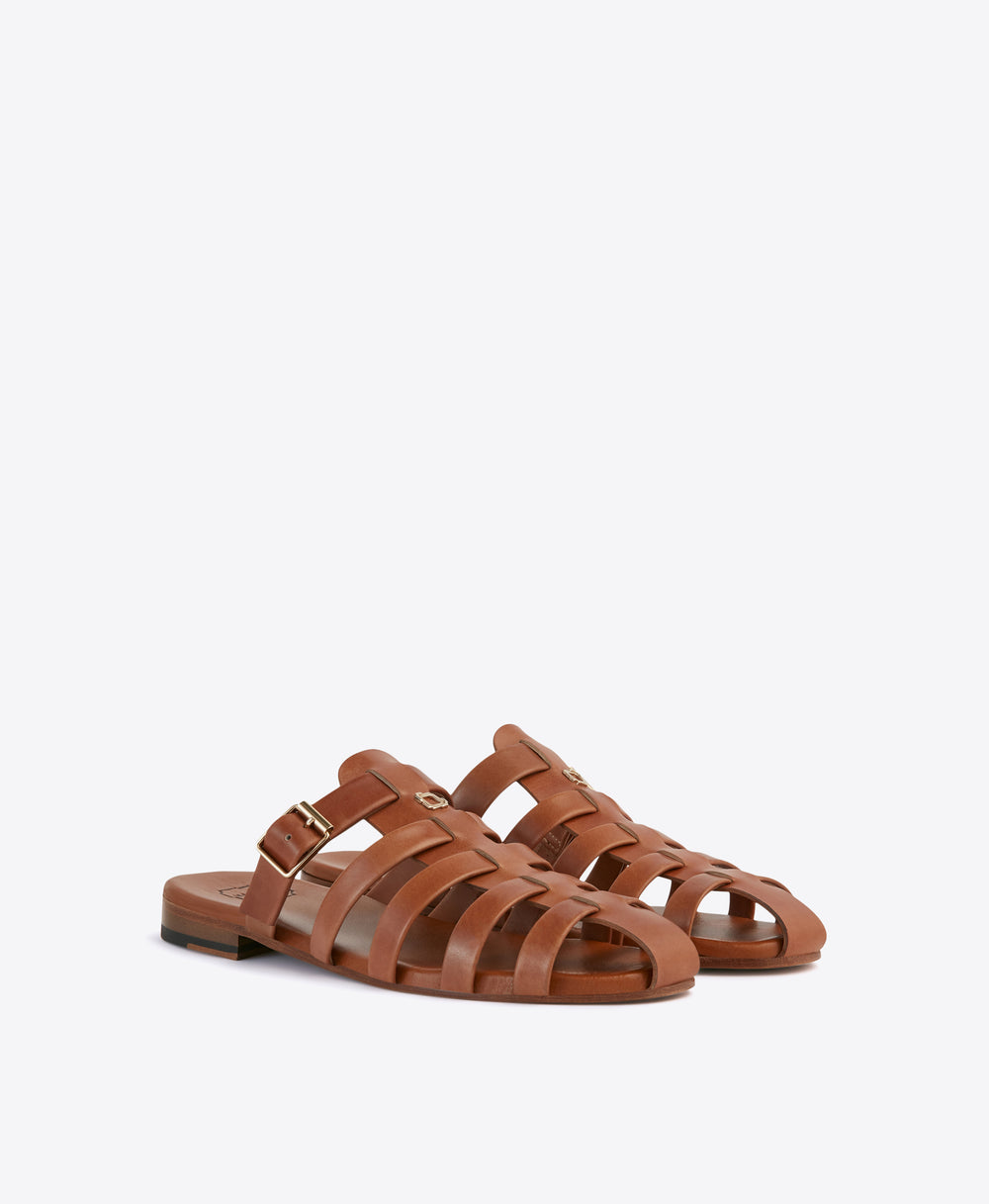 Men's Brown Leather Slip On Sandals Malone Souliers