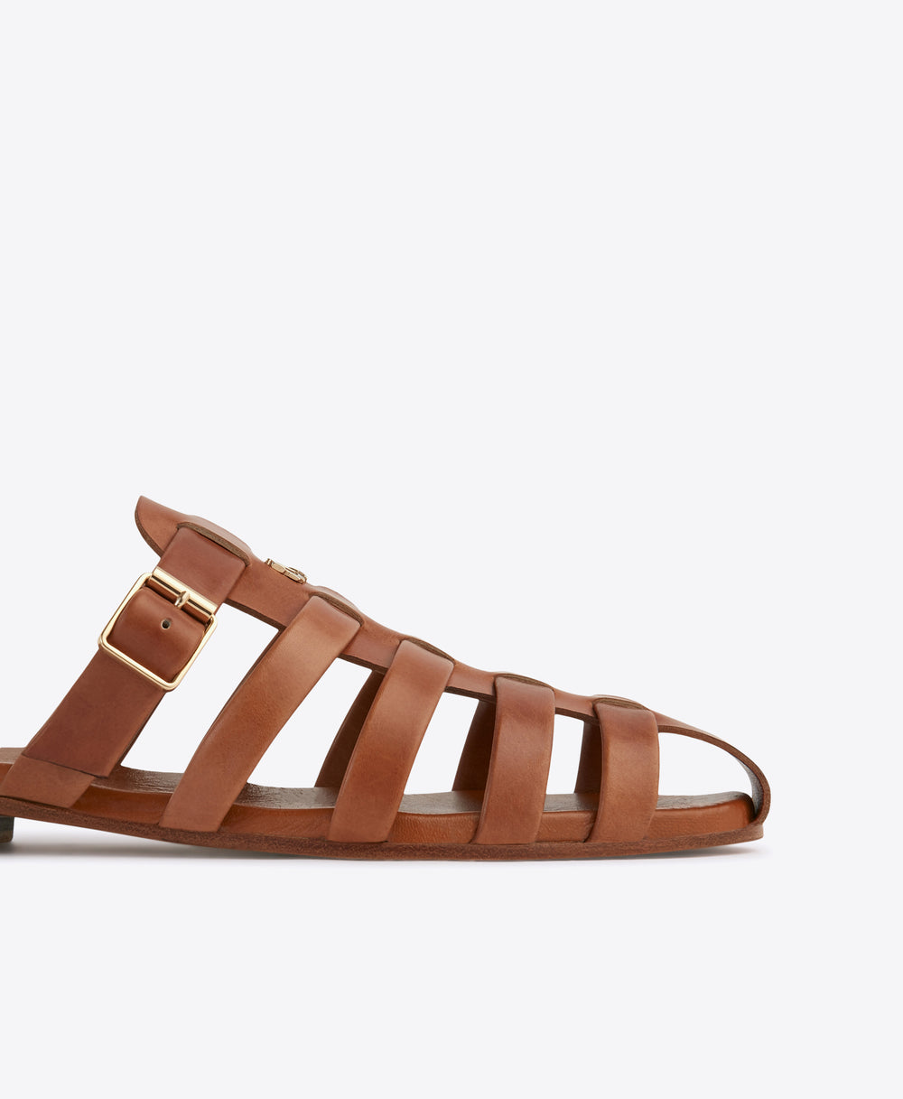 Men's Brown Leather Slip On Sandals Malone Souliers