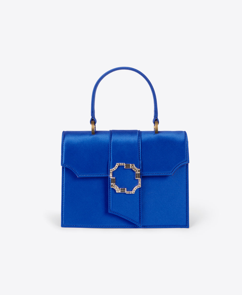 Audrey Electric Blue Satin Square Handbag | Malone Souliers