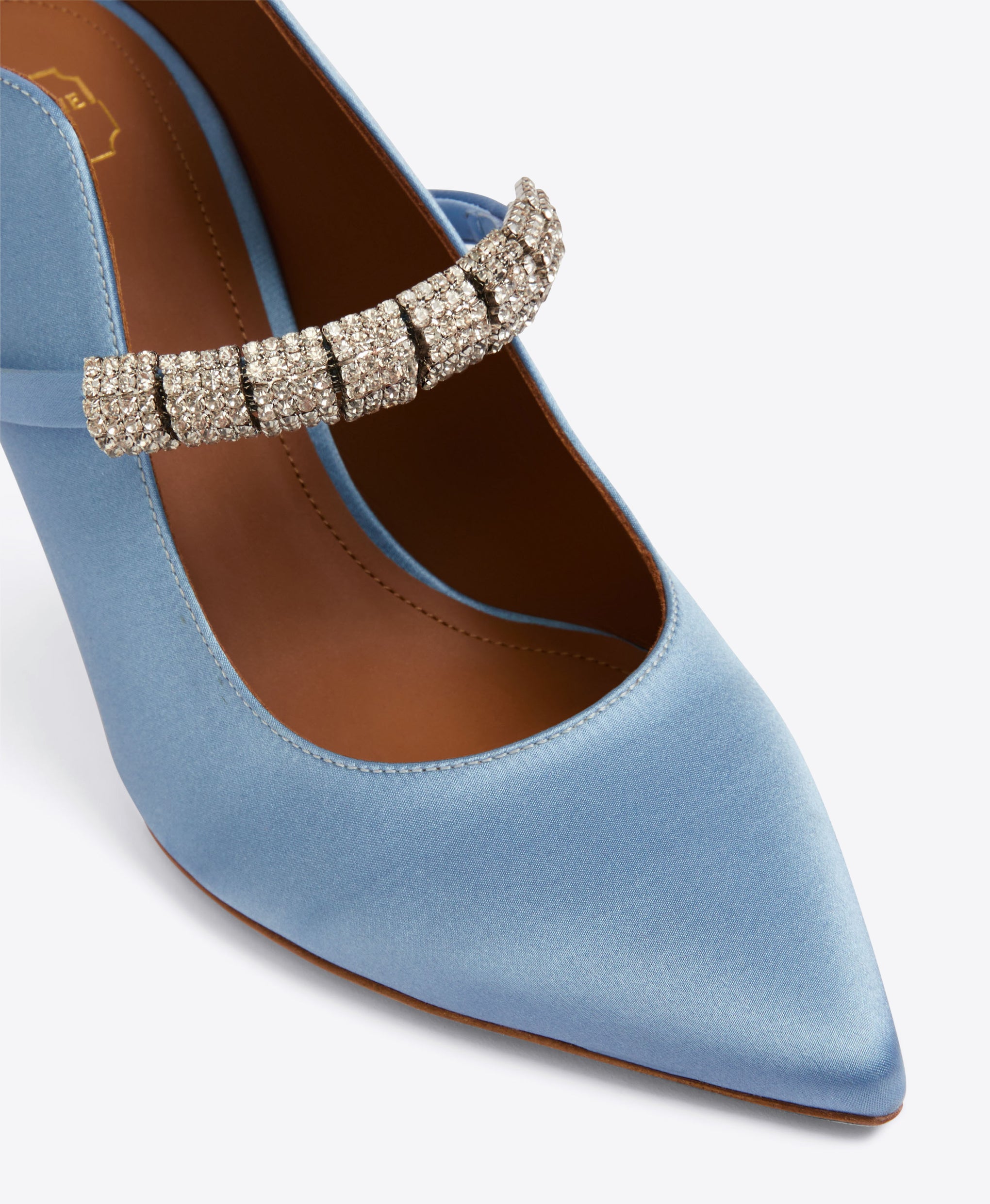 Women's  Baby Blue Satin Crystal Heeled Mules Malone Souliers