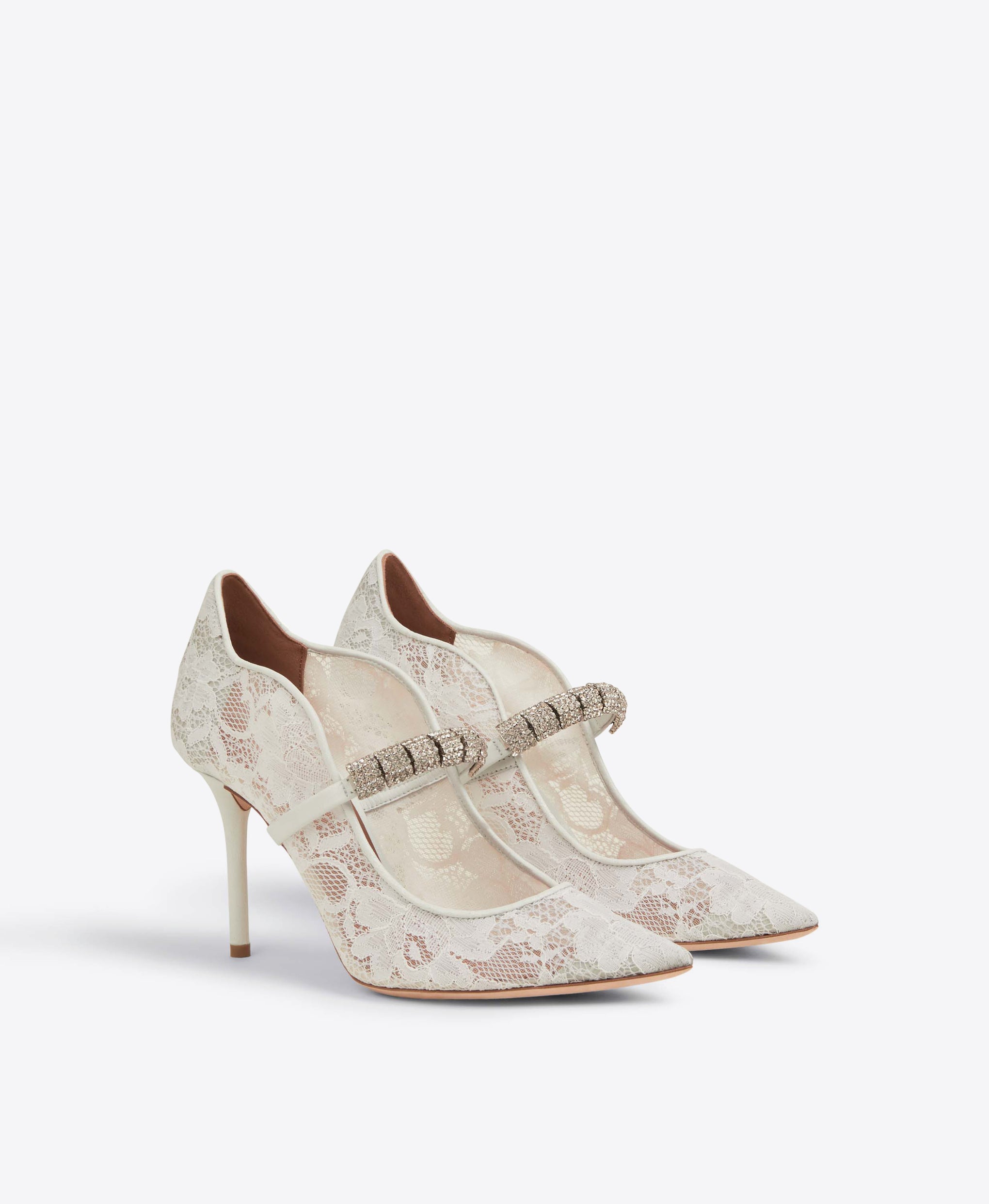 Women's White Lace with Crystals Heeled Pumps Malone Souliers