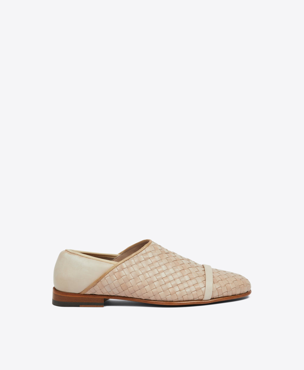 Men's Camel Woven Leather Slippers  Malone Souliers