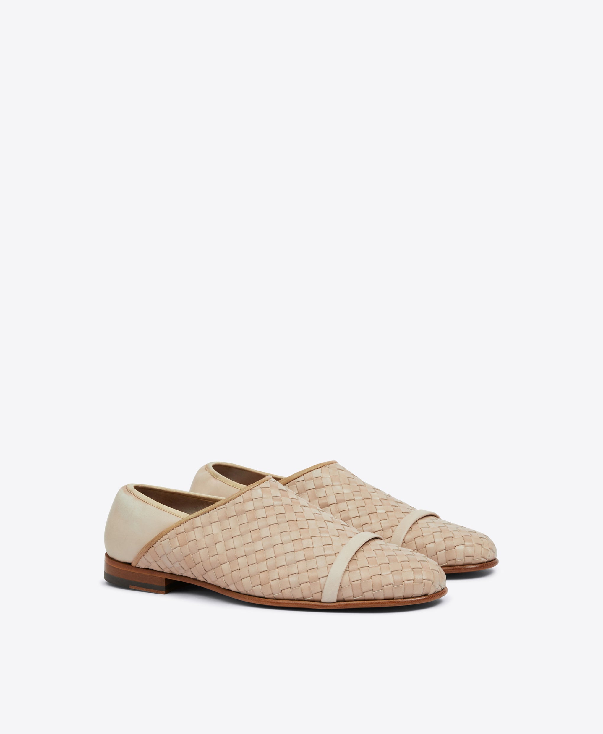 Men's Camel Woven Leather Slippers  Malone Souliers