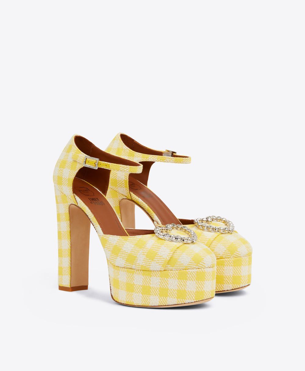 Women's Yellow Tweed Platform Heels Malone Souliers