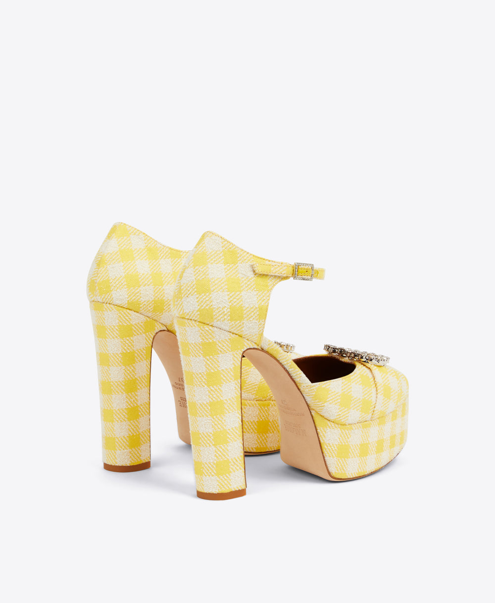 Women's Yellow Tweed Platform Heels Malone Souliers