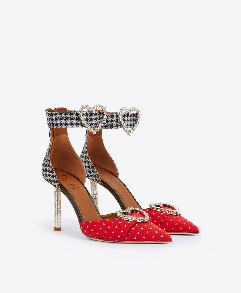 Women's Red Black Cotton Stiletto Heels Malone Souliers