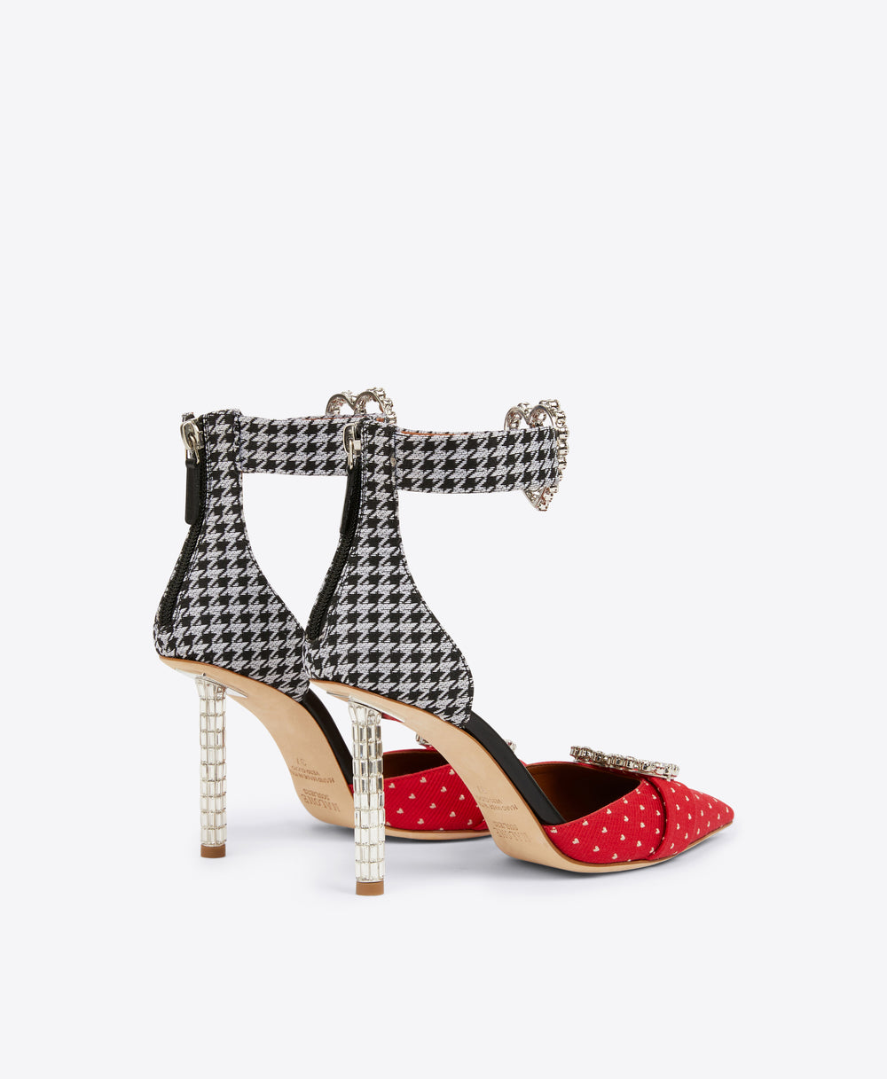 Women's Red Black Cotton Stiletto Heels Malone Souliers