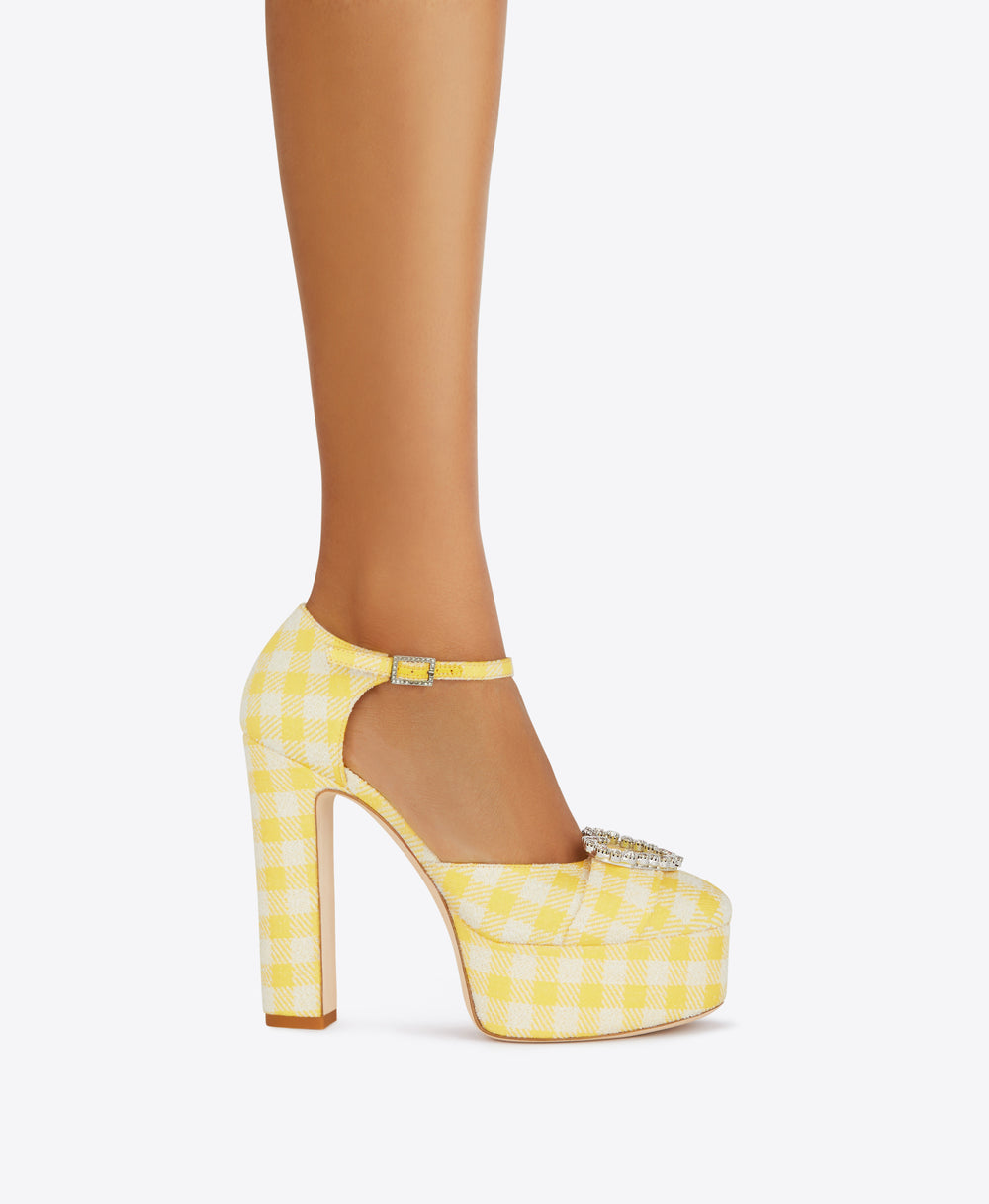 Women's Yellow Tweed Platform Heels Malone Souliers