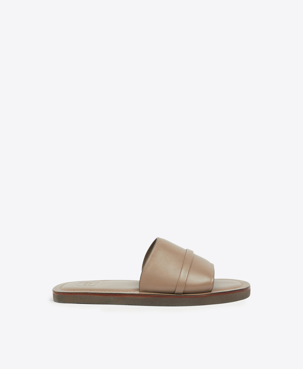 Men's Taupe Leather Slides  Malone Souliers
