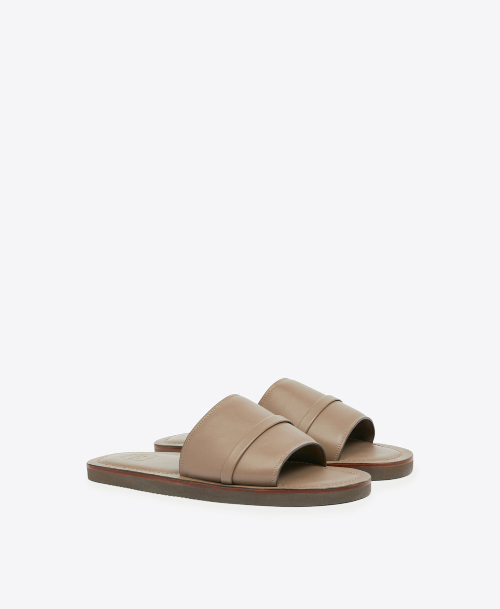 Men's Taupe Leather Slides  Malone Souliers