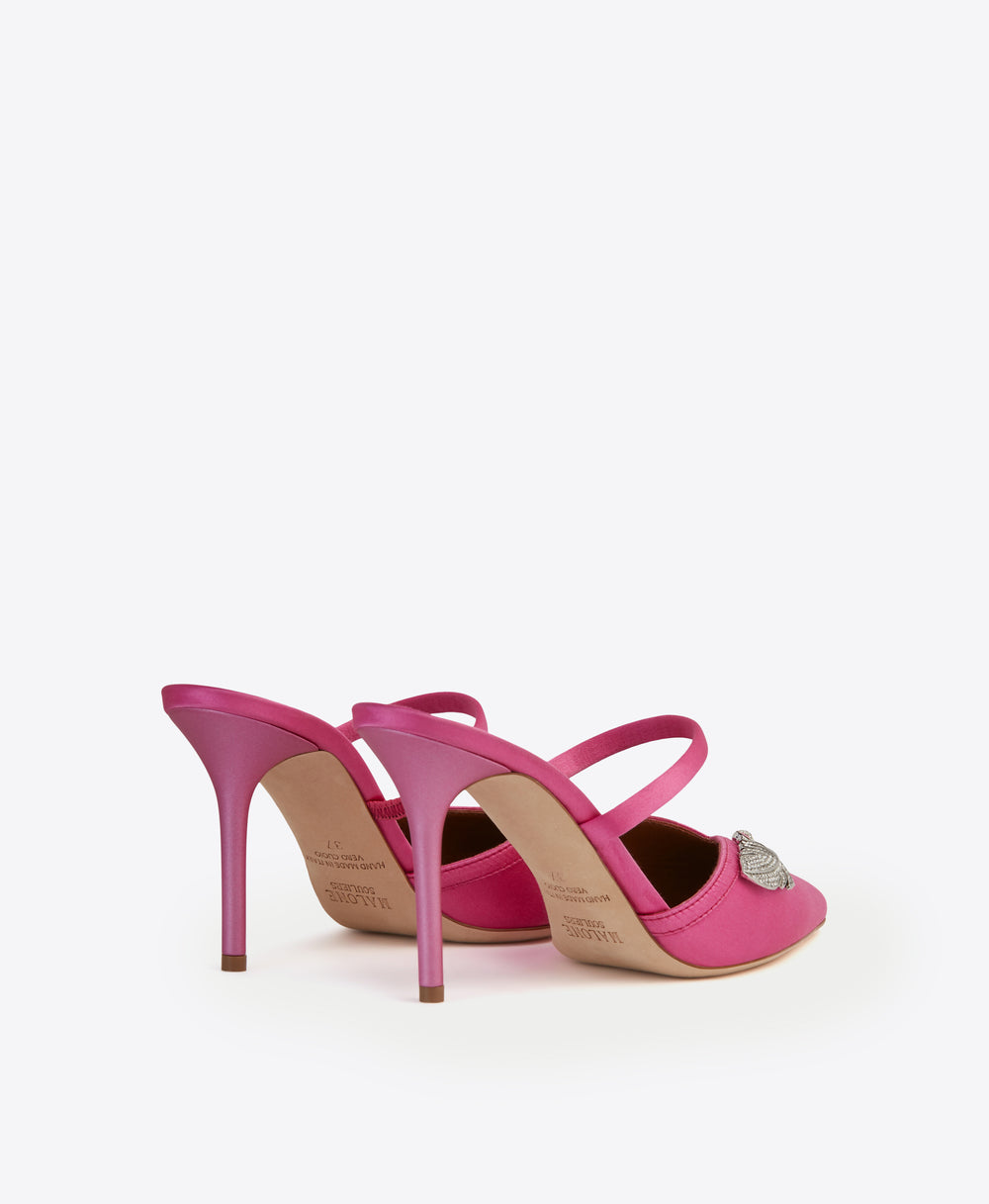 Women's Pink Satin Embellished Stiletto Mules Malone Souliers