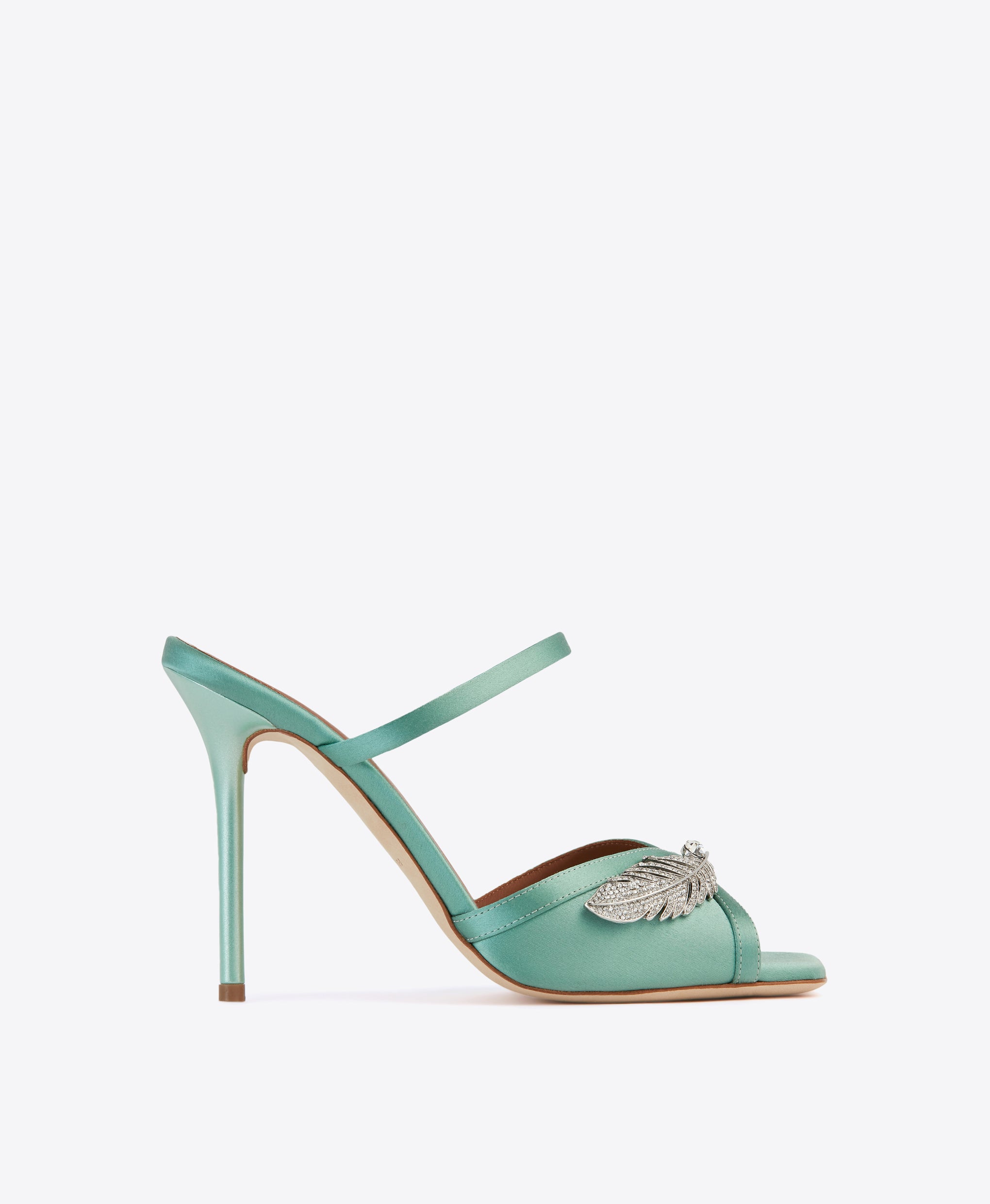 Women's Green Satin Embellished Stiletto Sandals Malone Souliers