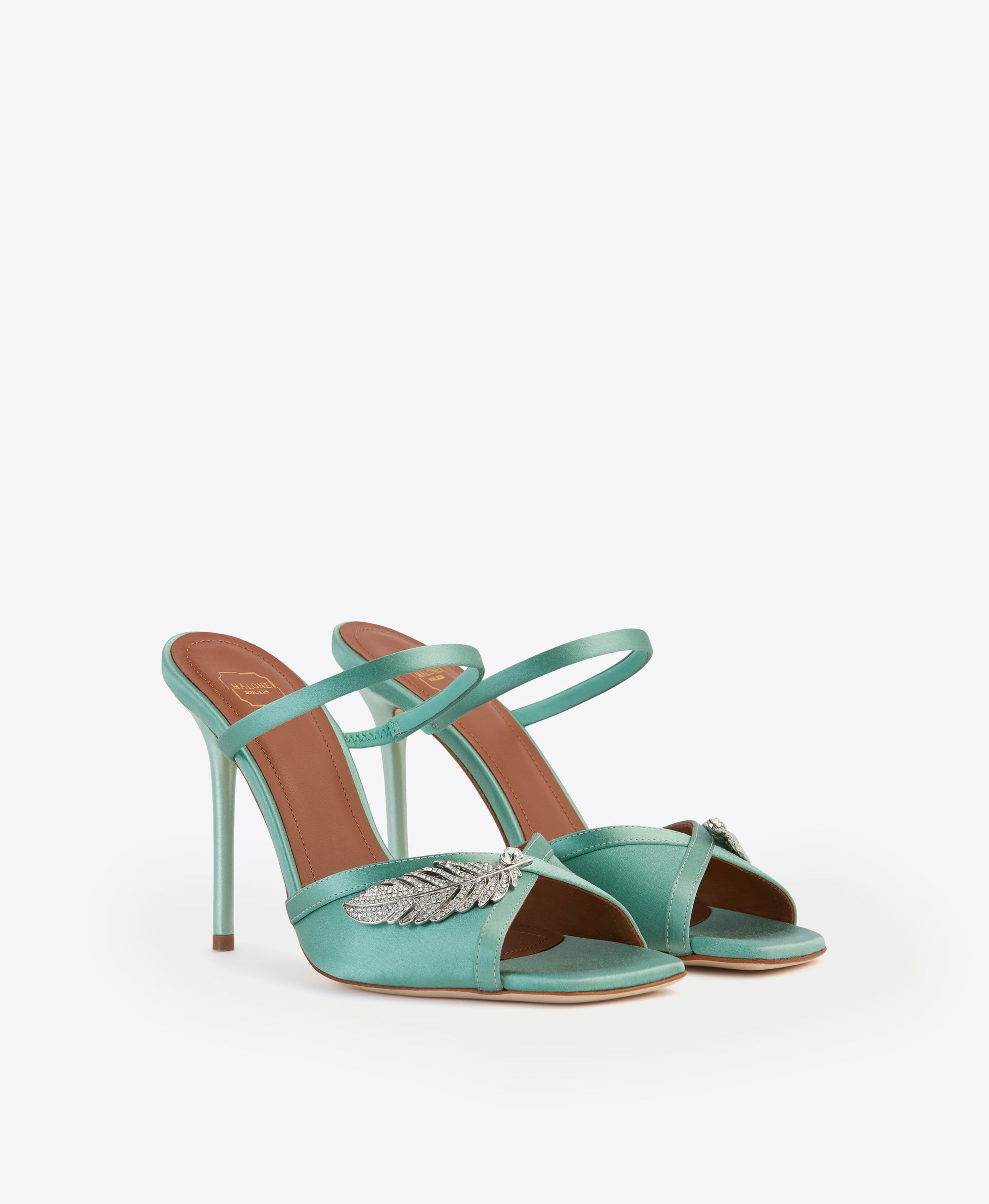 Women's Green Satin Embellished Stiletto Sandals Malone Souliers