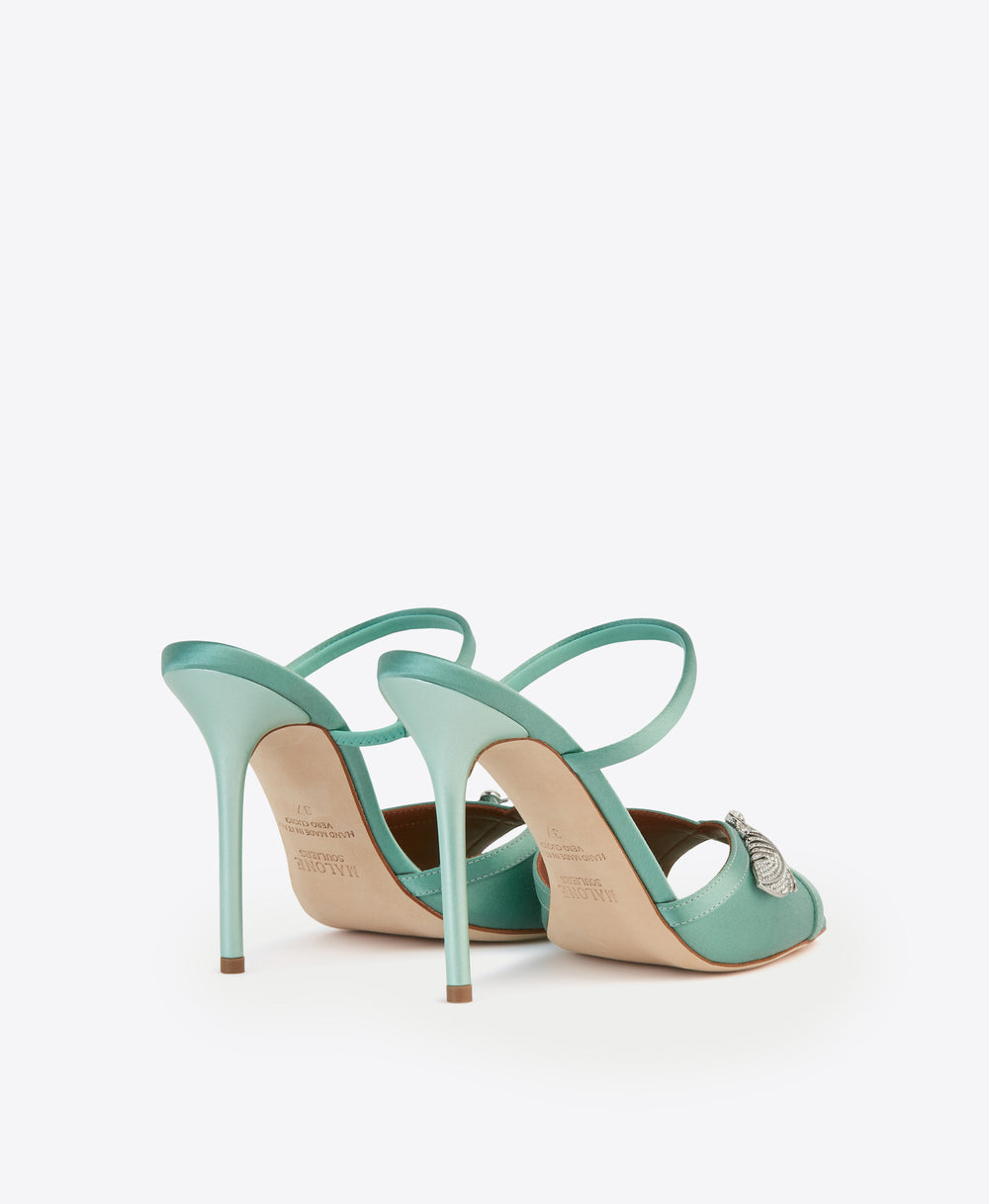 Women's Green Satin Embellished Stiletto Sandals Malone Souliers