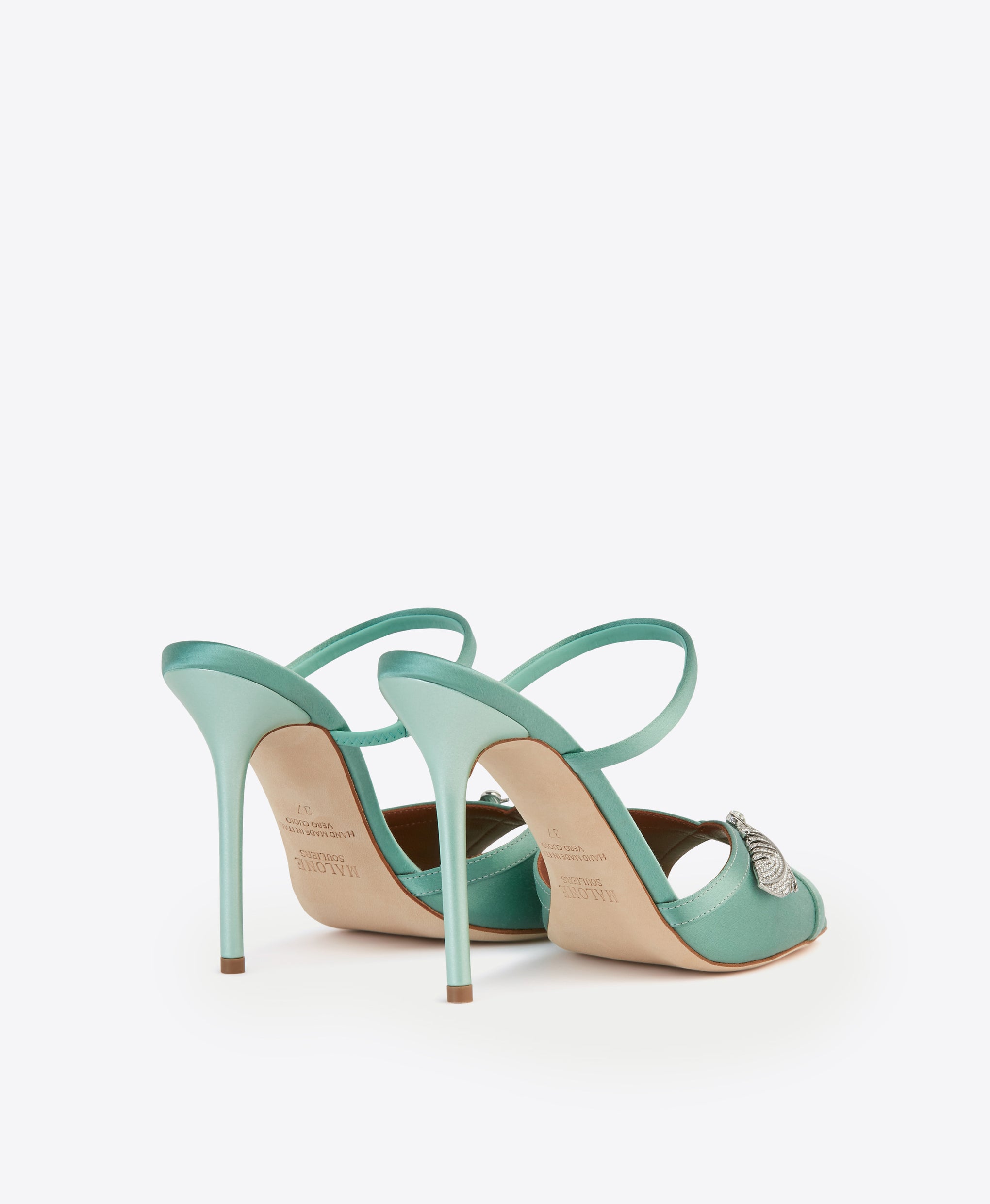 Women's Green Satin Embellished Stiletto Sandals Malone Souliers