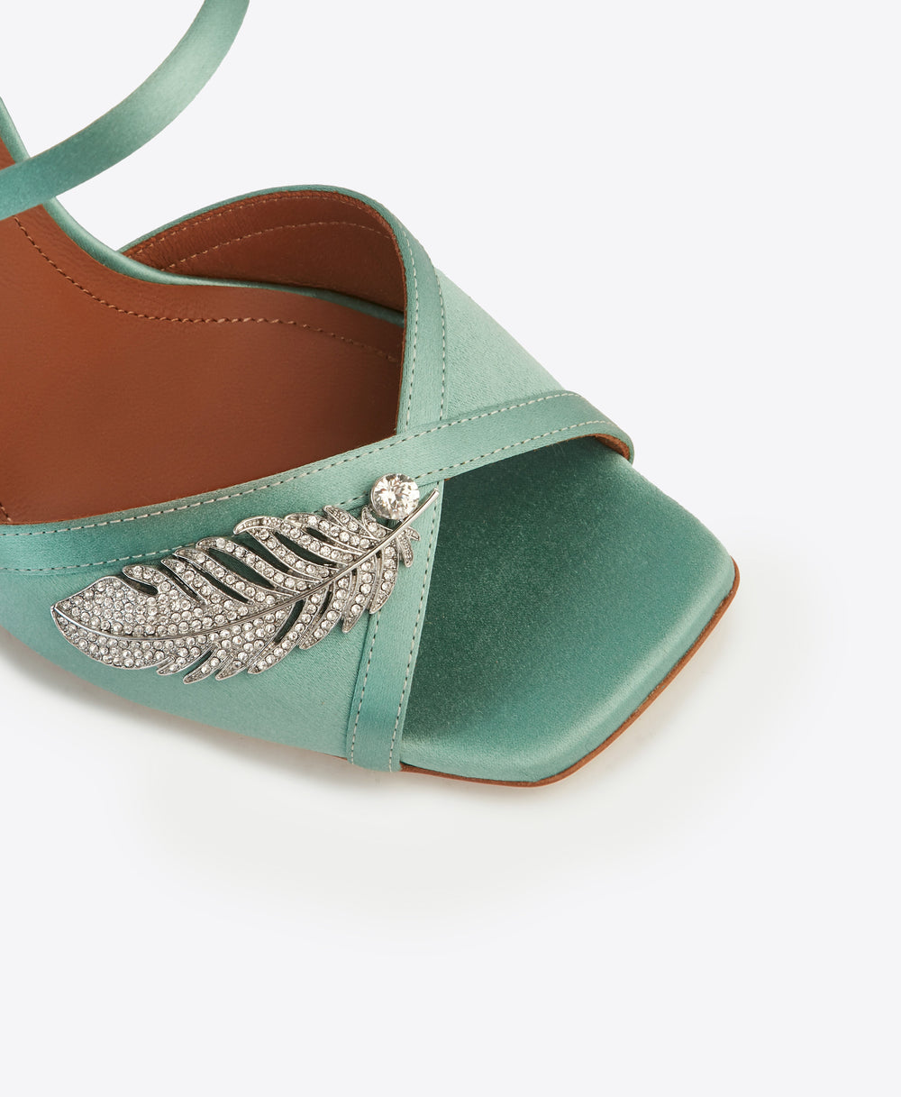 Women's Green Satin Embellished Stiletto Sandals Malone Souliers