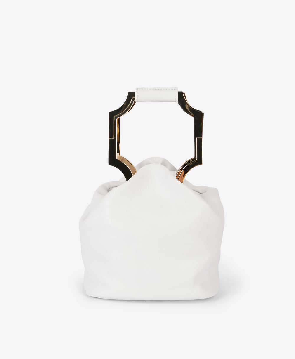 Women's White Leather Ruched Tote Bag Malone Souliers