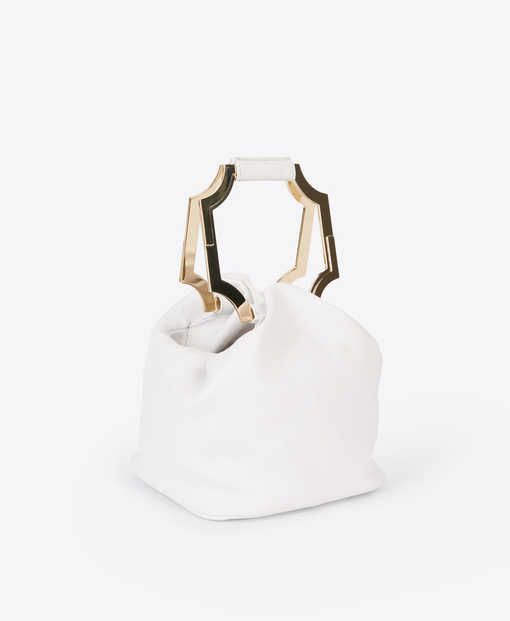Women's White Leather Ruched Tote Bag Malone Souliers