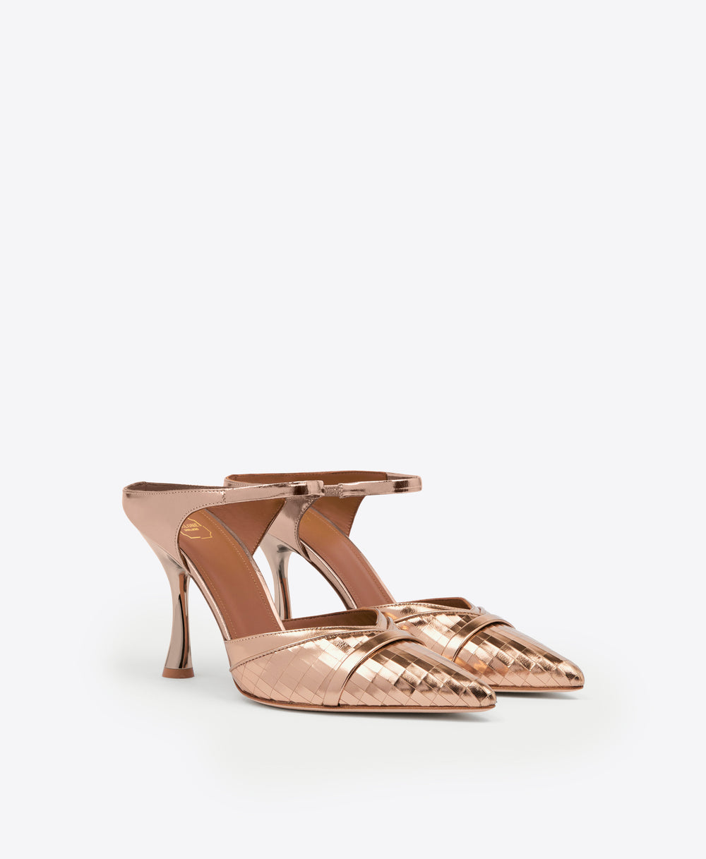 Women's Brass Gold Leather Heeled Mules Malone Souliers