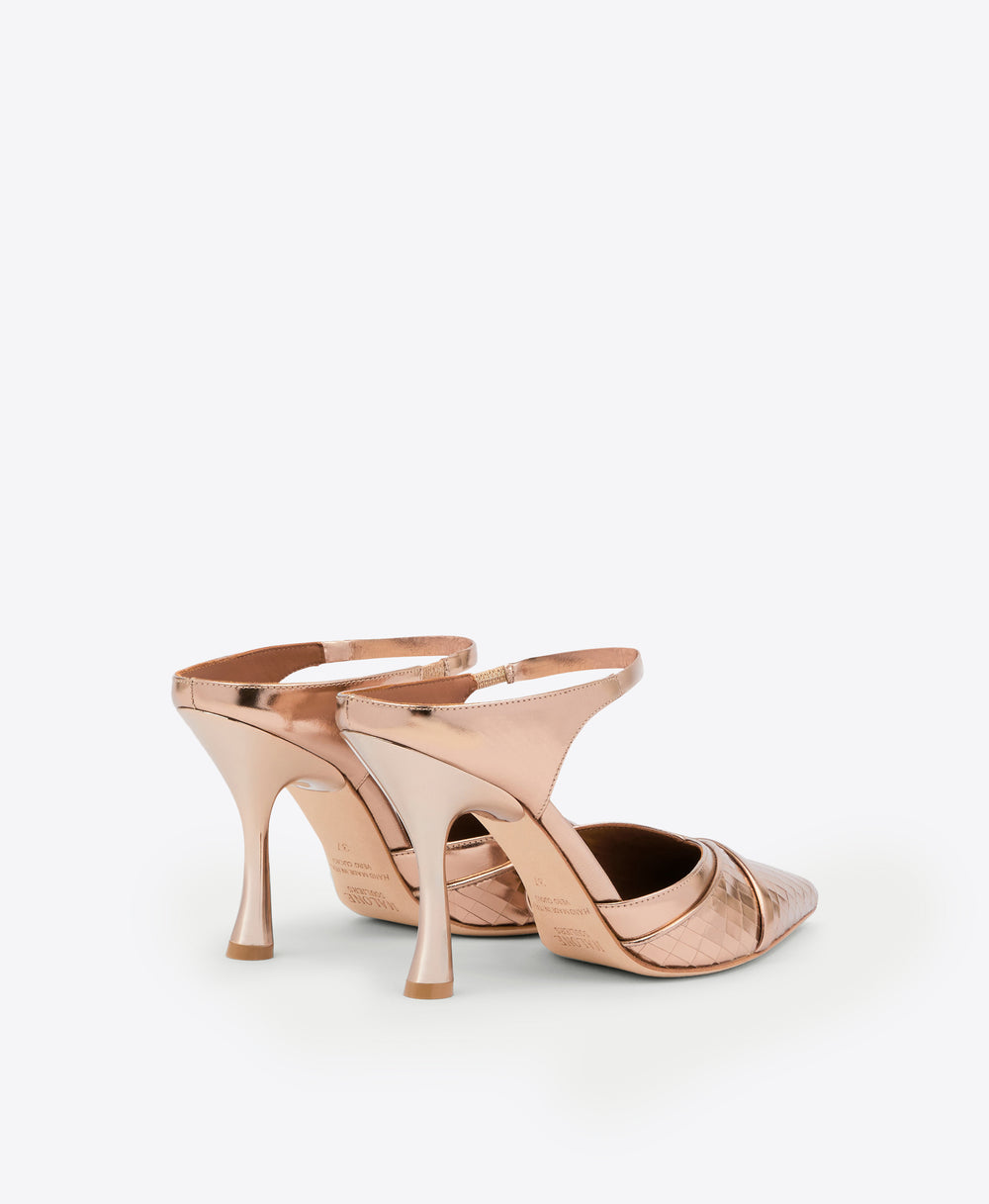 Women's Brass Gold Leather Heeled Mules Malone Souliers