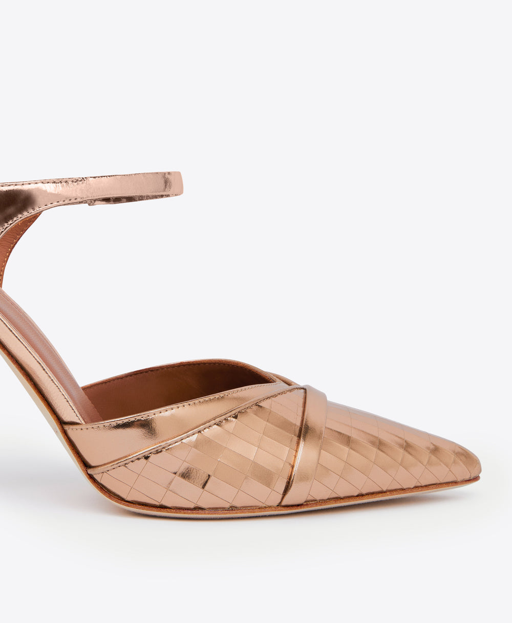 Women's Brass Gold Leather Heeled Mules Malone Souliers