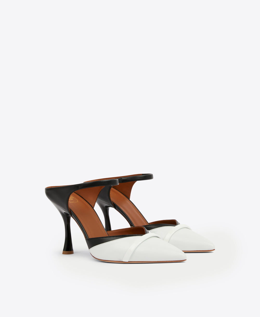 Women's Black and White Leather Heeled Mules Malone Souliers