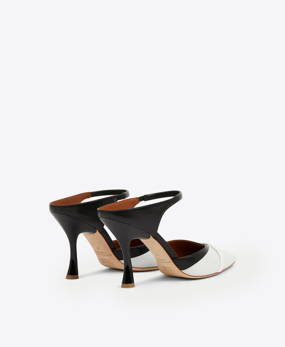 Women's Black and White Leather Heeled Mules Malone Souliers