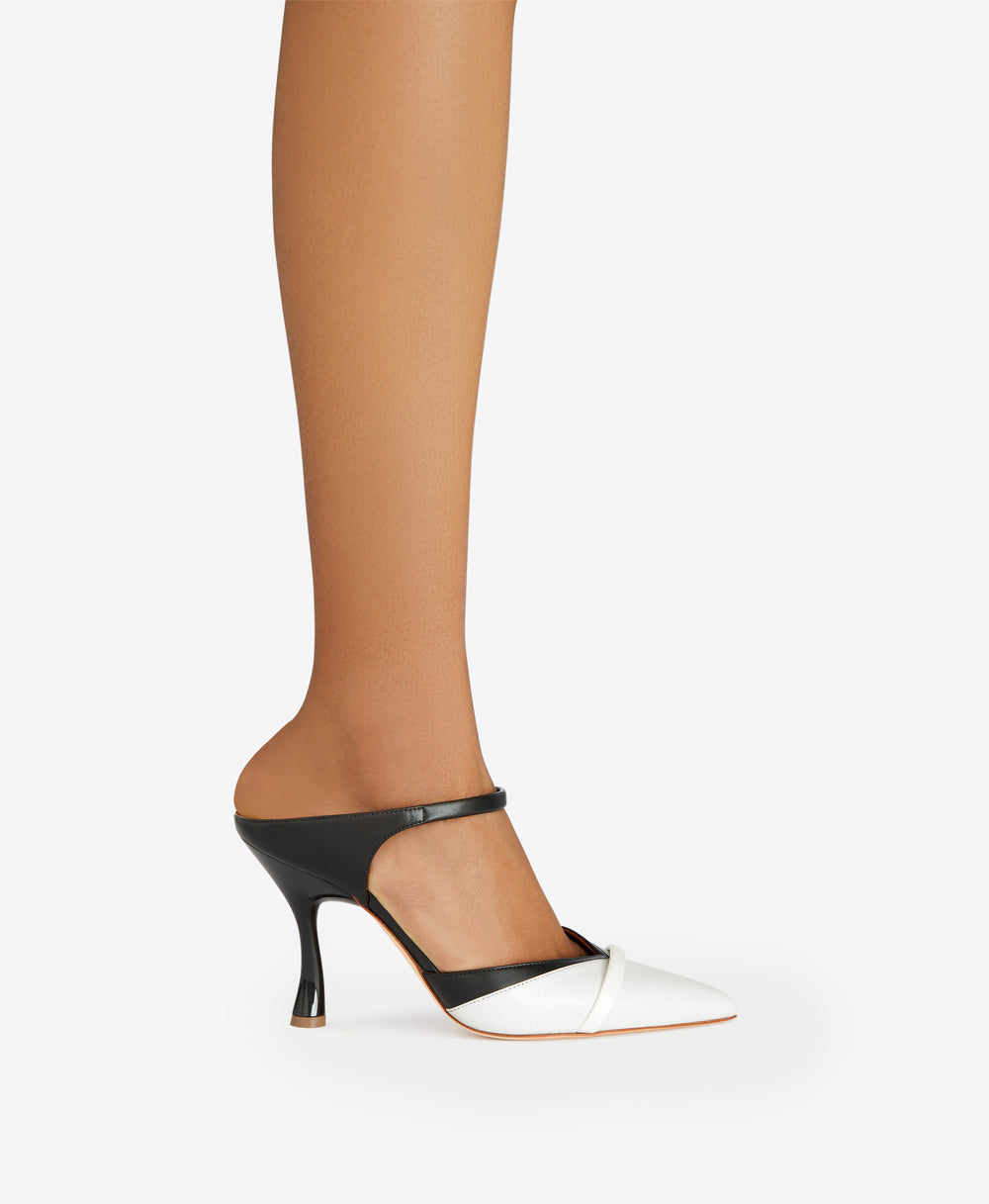 Women's Black and White Leather Heeled Mules Malone Souliers