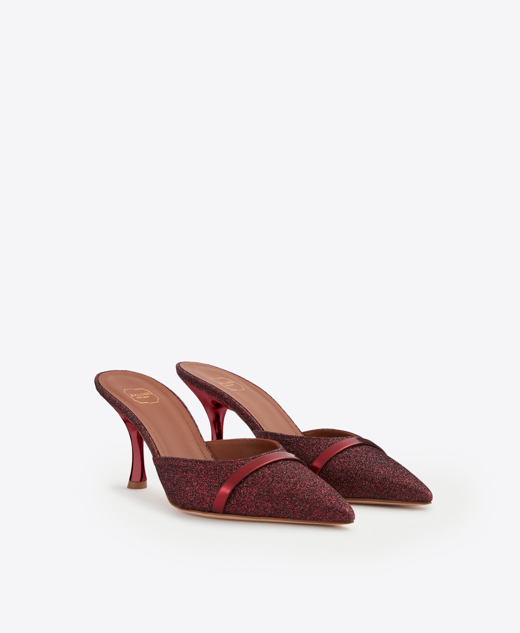 Women's Burgundy Glitter Heeled Mules Malone Souliers