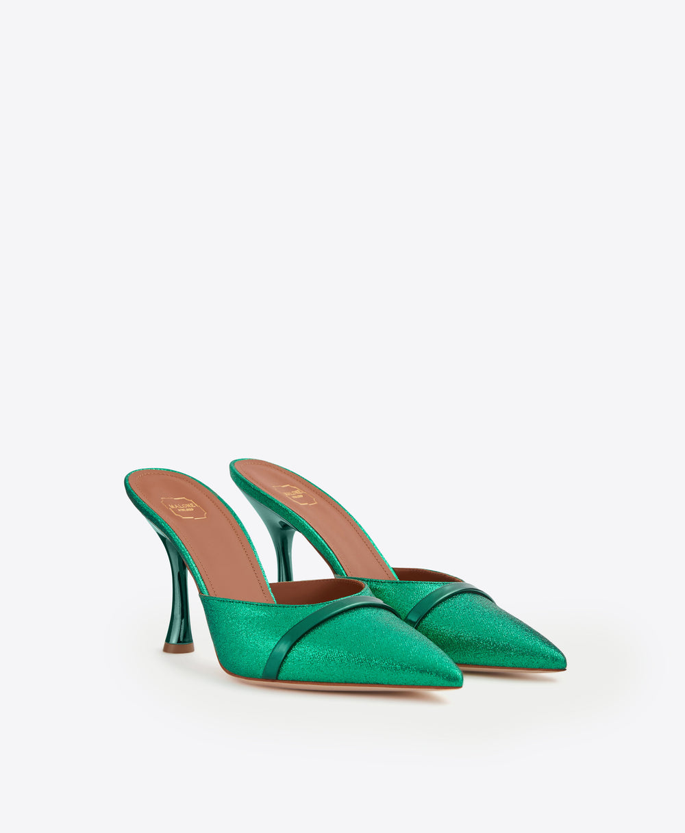 Women's Emerald Green Glitter Heeled Mules Malone Souliers