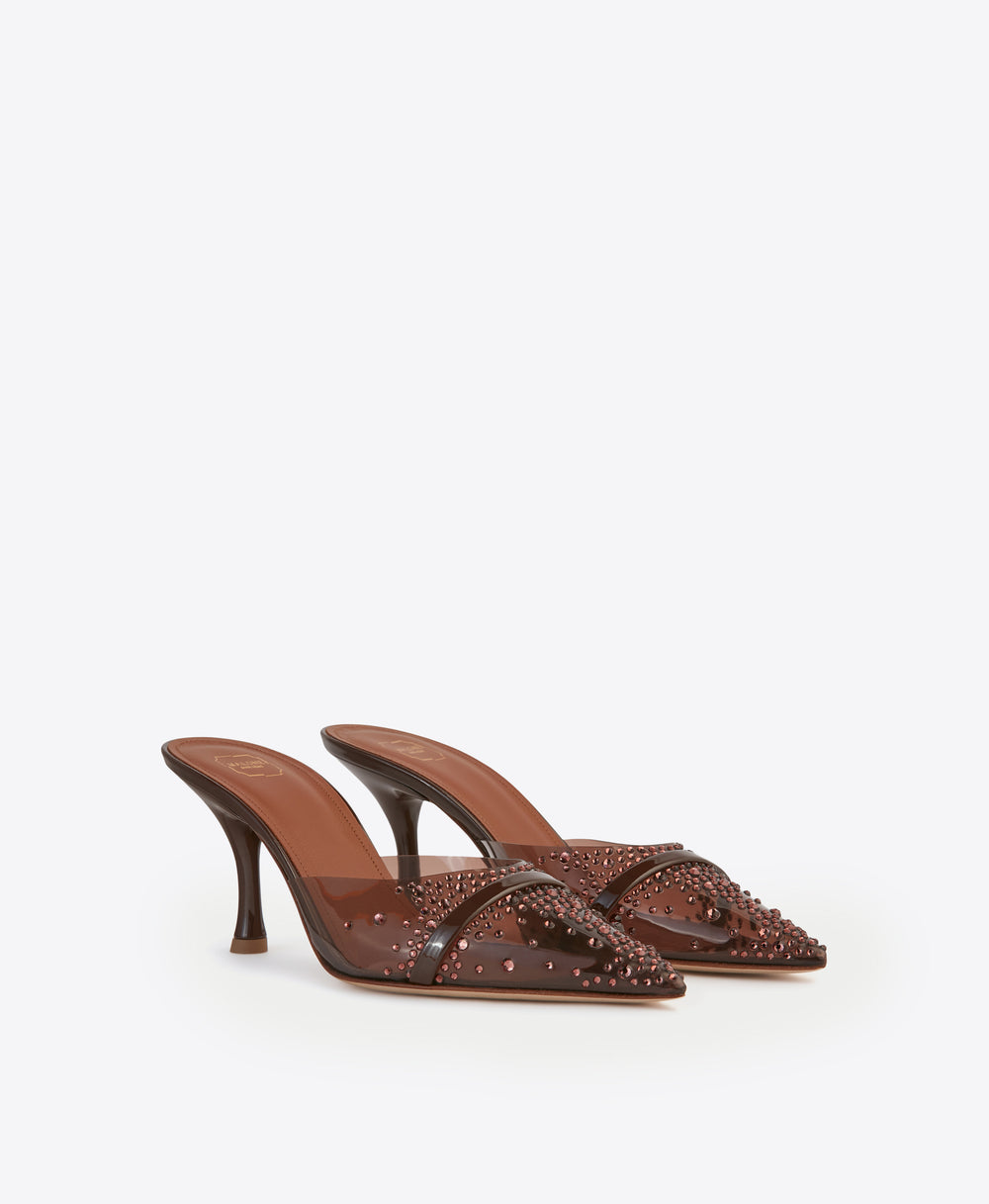 Women's Brown PVC with Crystals Heeled Mules Malone Souliers