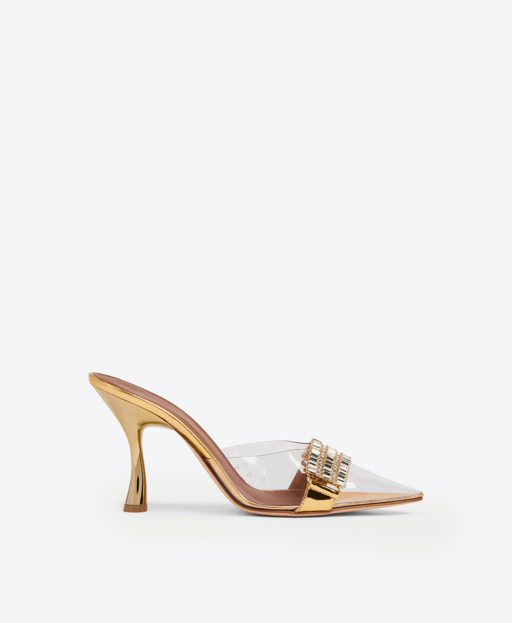 Women's Gold PVC Crystal Heeled Mules Malone Souliers