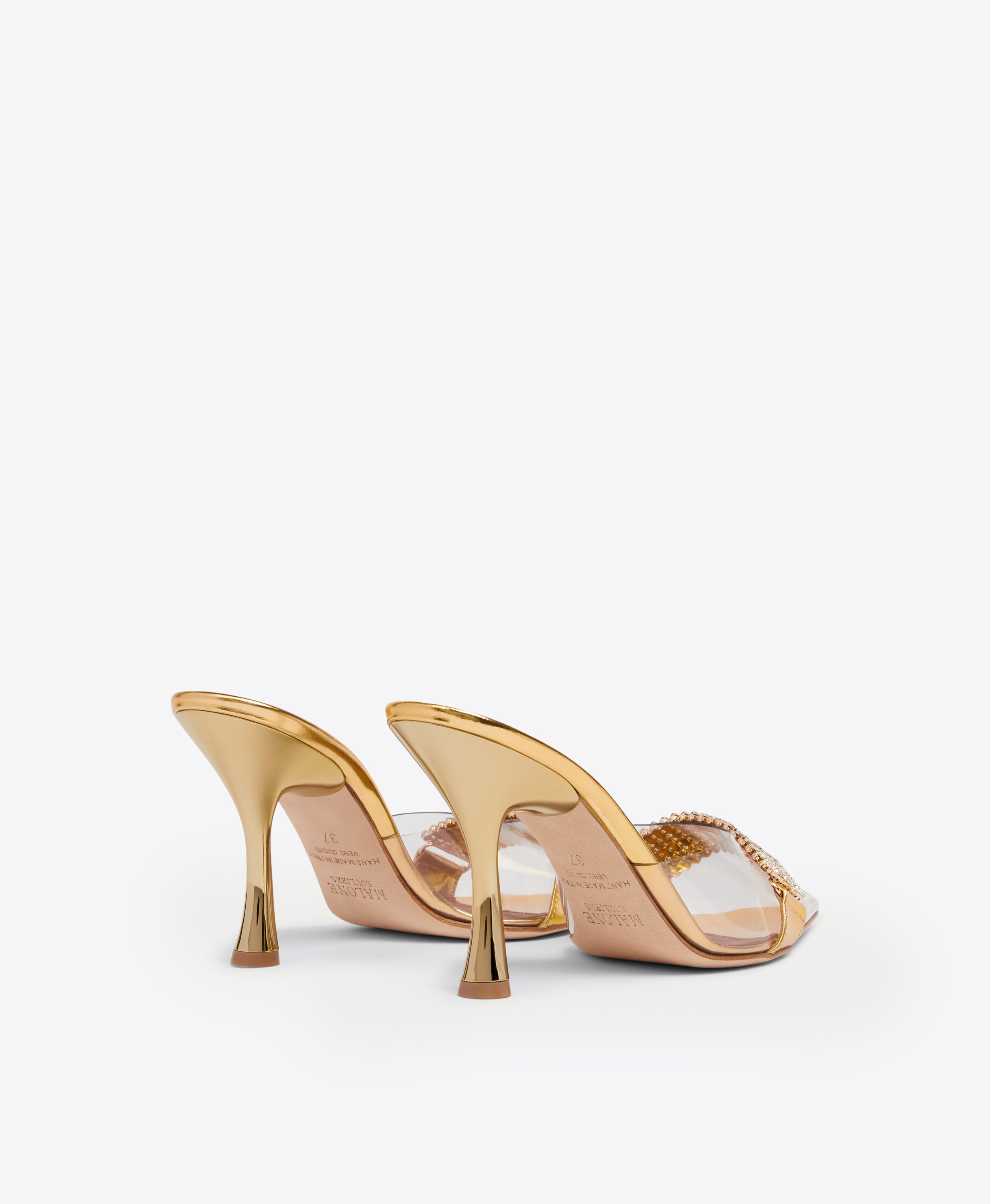 Joelle 90mm Gold PVC Heeled Mules Malone Souliers