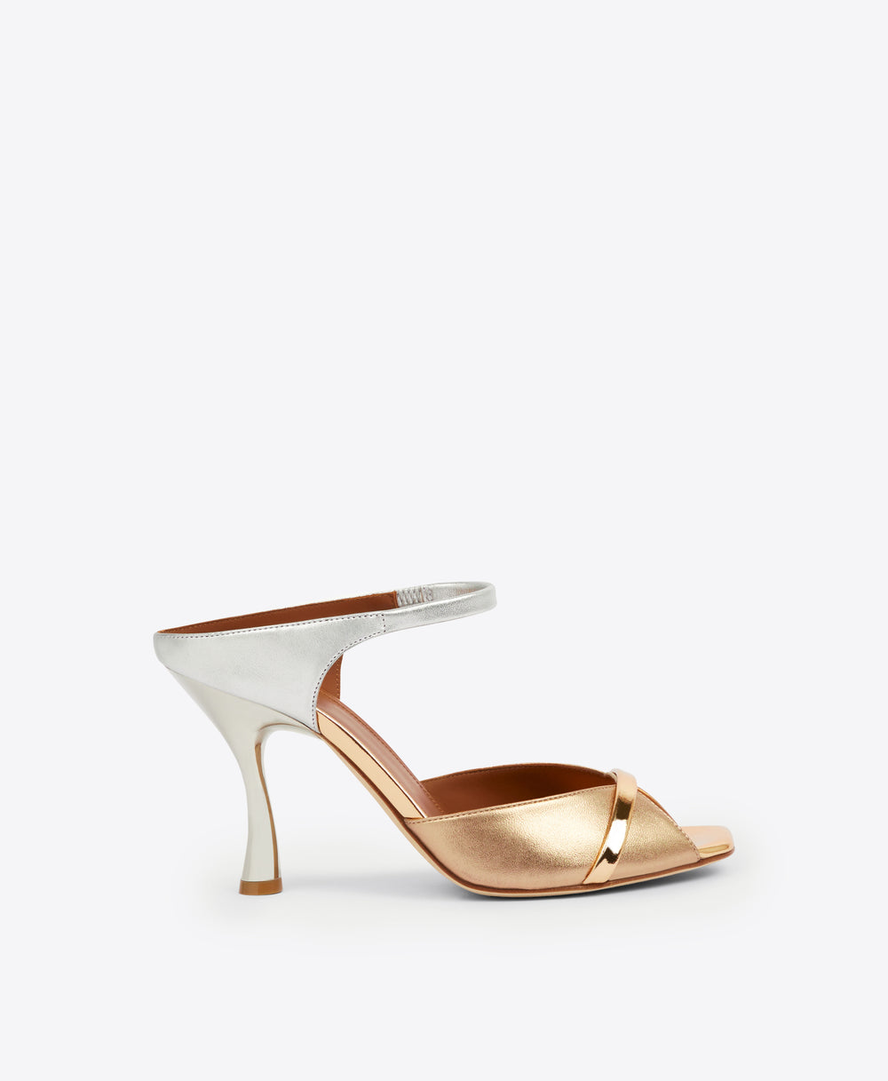 Women's Gold Silver Leather Heeled Sandals Malone Souliers