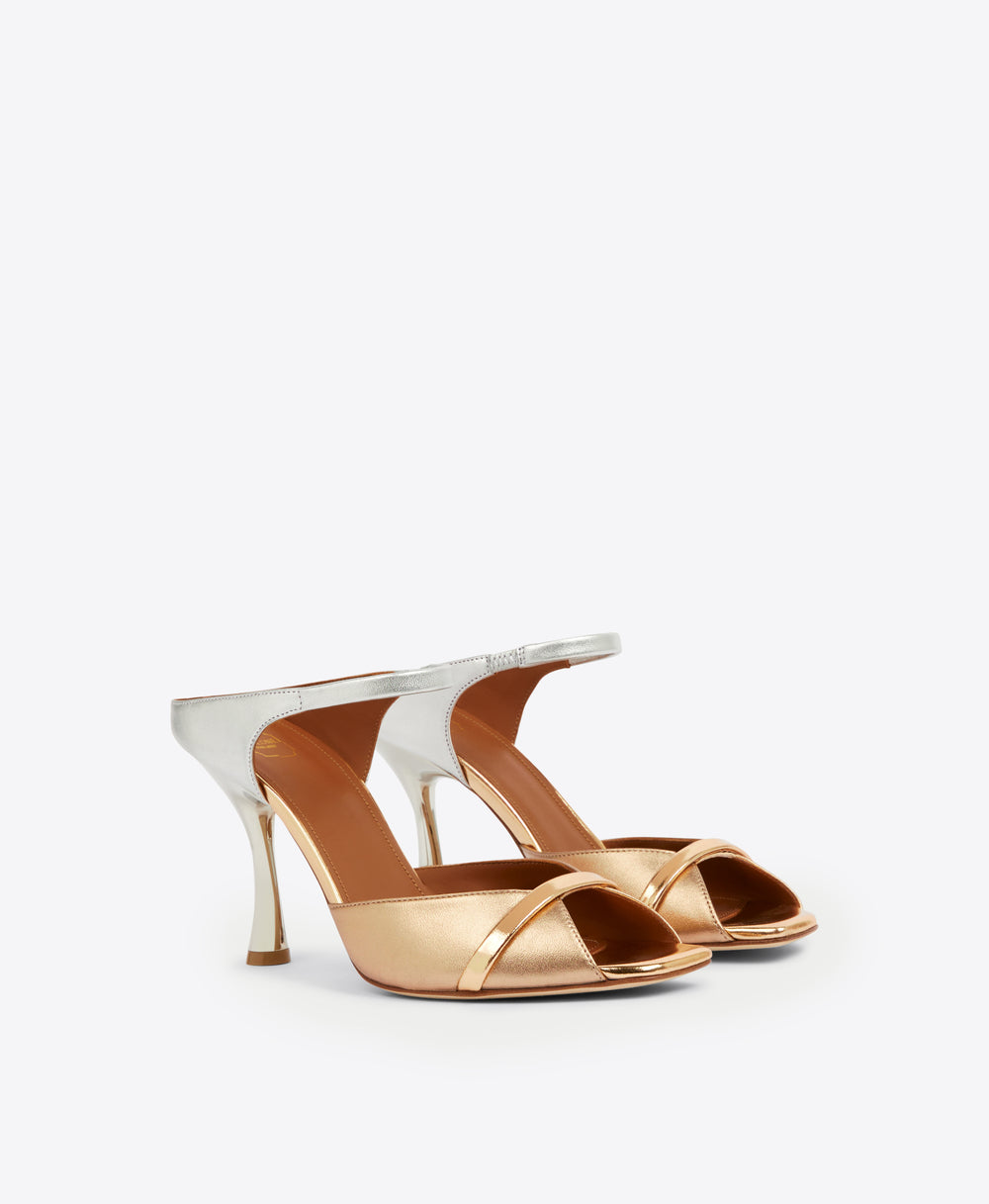 Women's Gold Silver Leather Heeled Sandals Malone Souliers