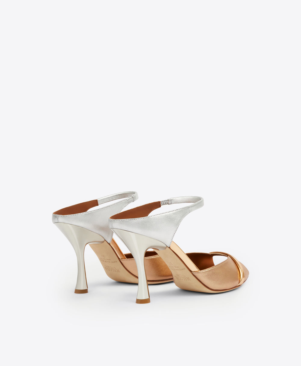 Women's Gold Silver Leather Heeled Sandals Malone Souliers