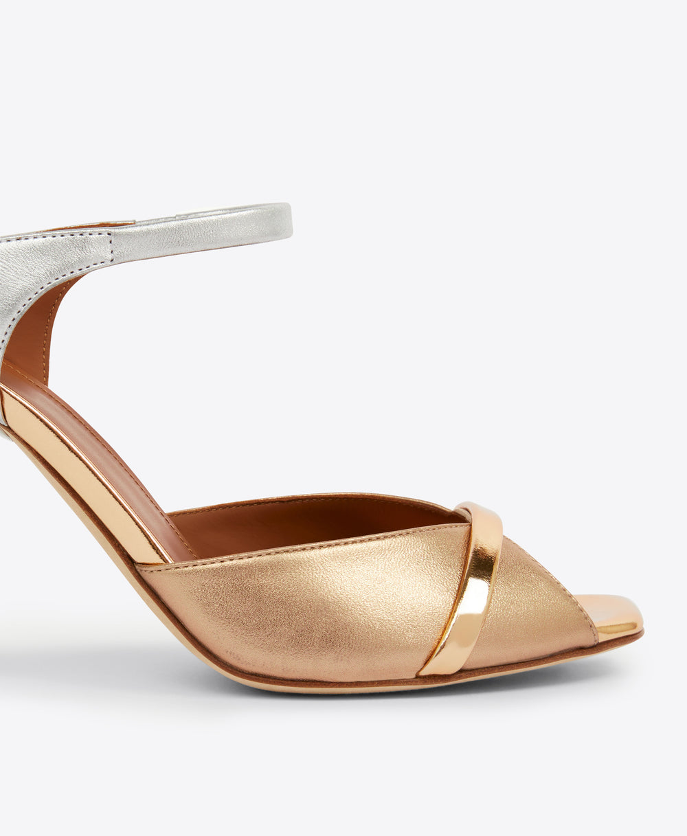 Women's Gold Silver Leather Heeled Sandals Malone Souliers