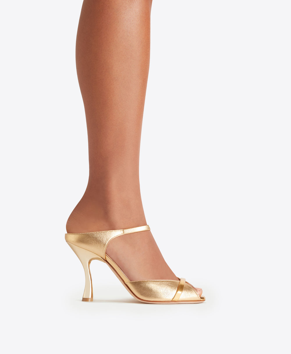 Women's Gold Metallic Leather Mules with Stiletto Heel Malone Souliers