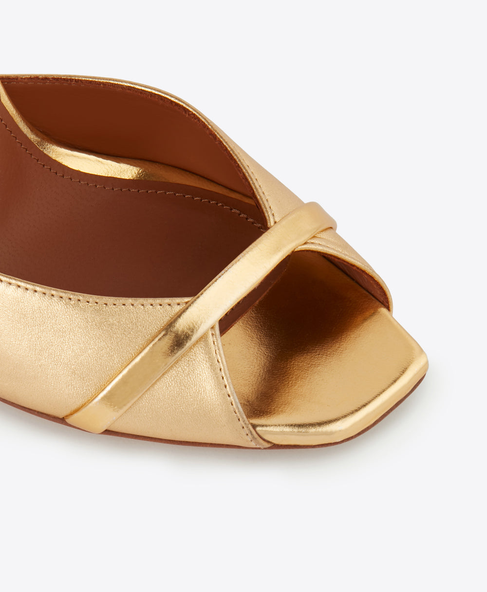 Women's Gold Metallic Leather Mules with Stiletto Heel Malone Souliers