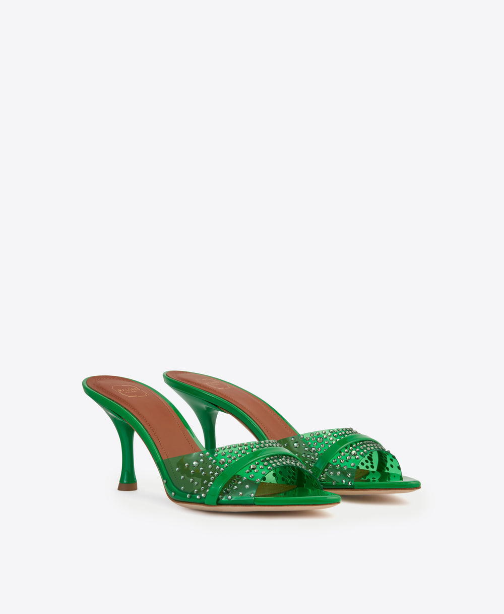 Women's Green PVC with Crystals Heeled Sandals Malone Souliers