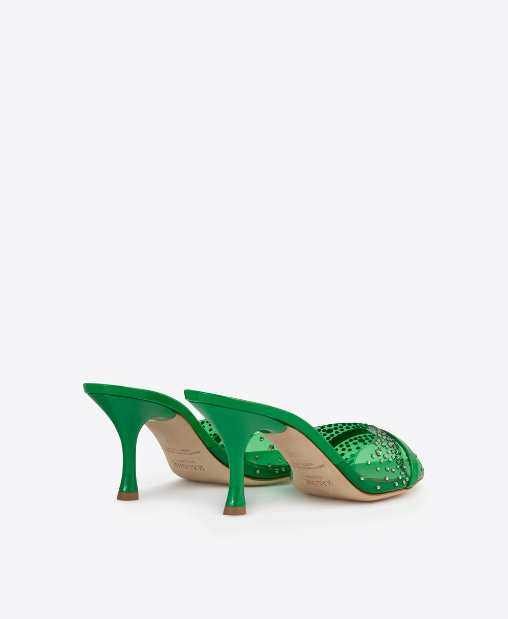 Women's Green PVC with Crystals Heeled Sandals Malone Souliers