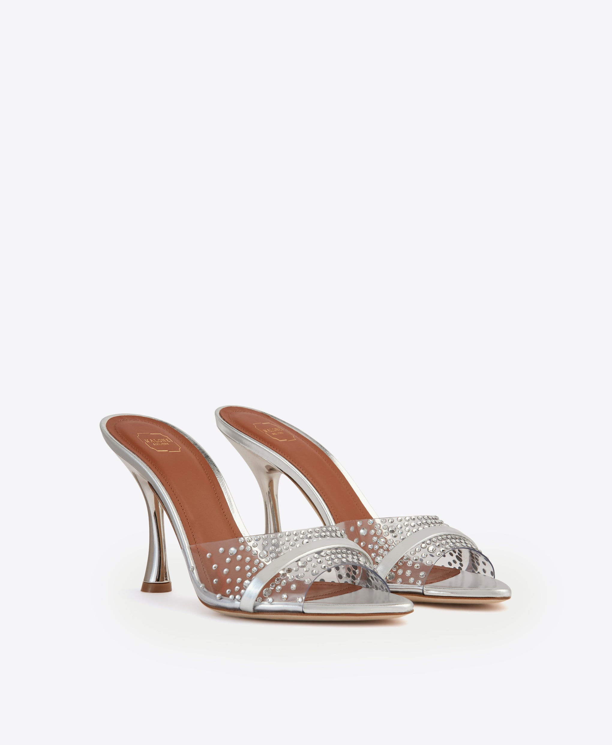 Women's Silver PVC with Crystals Heeled Sandals Malone Souliers