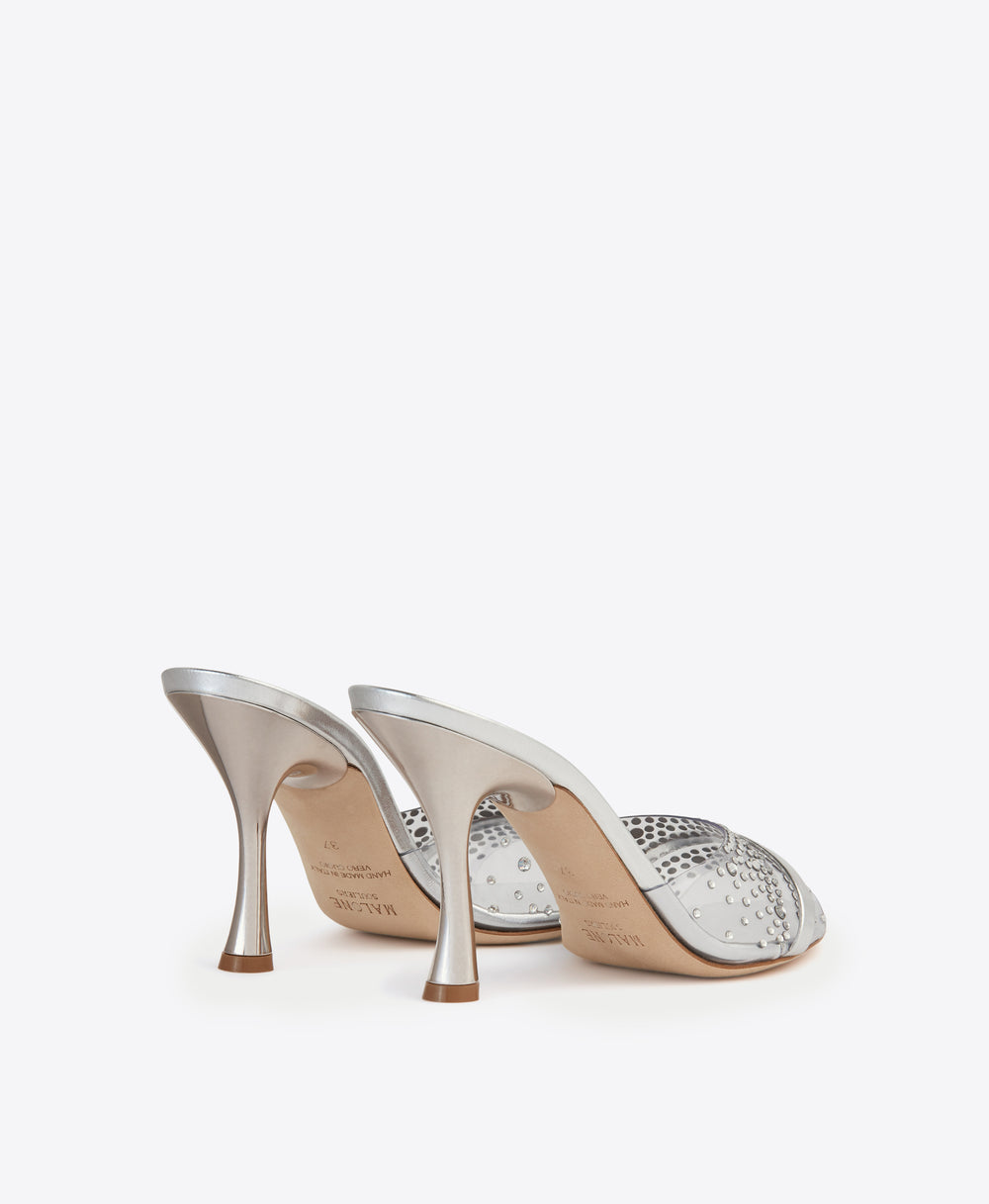 Women's Silver PVC with Crystals Heeled Sandals Malone Souliers