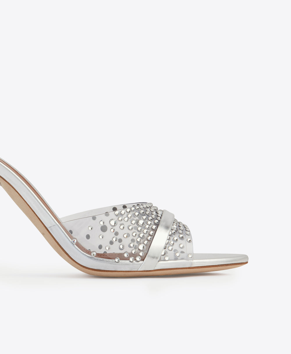 Women's Silver PVC with Crystals Heeled Sandals Malone Souliers