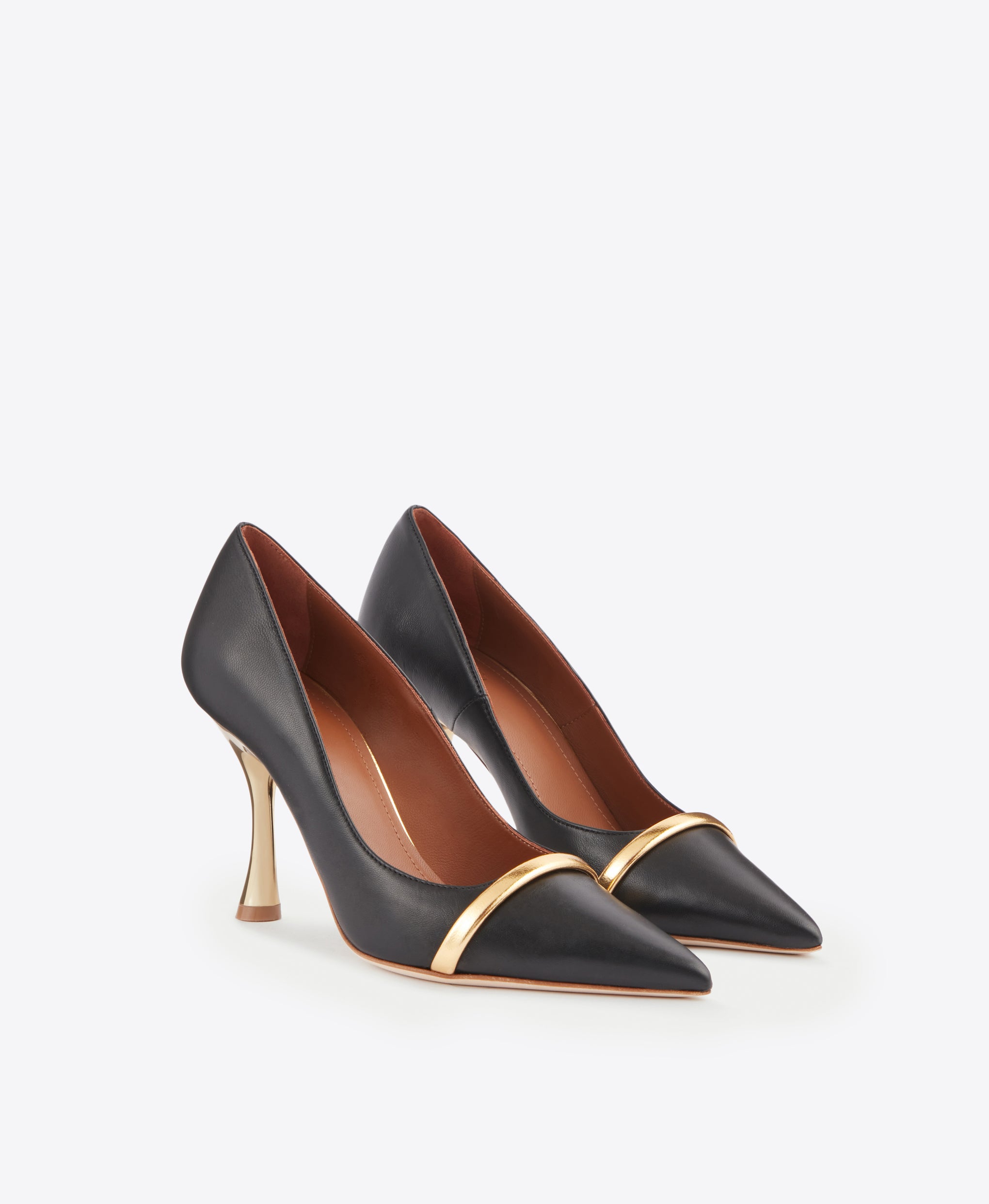 Women's Black & Gold Leather Heeled Pumps Malone Souliers
