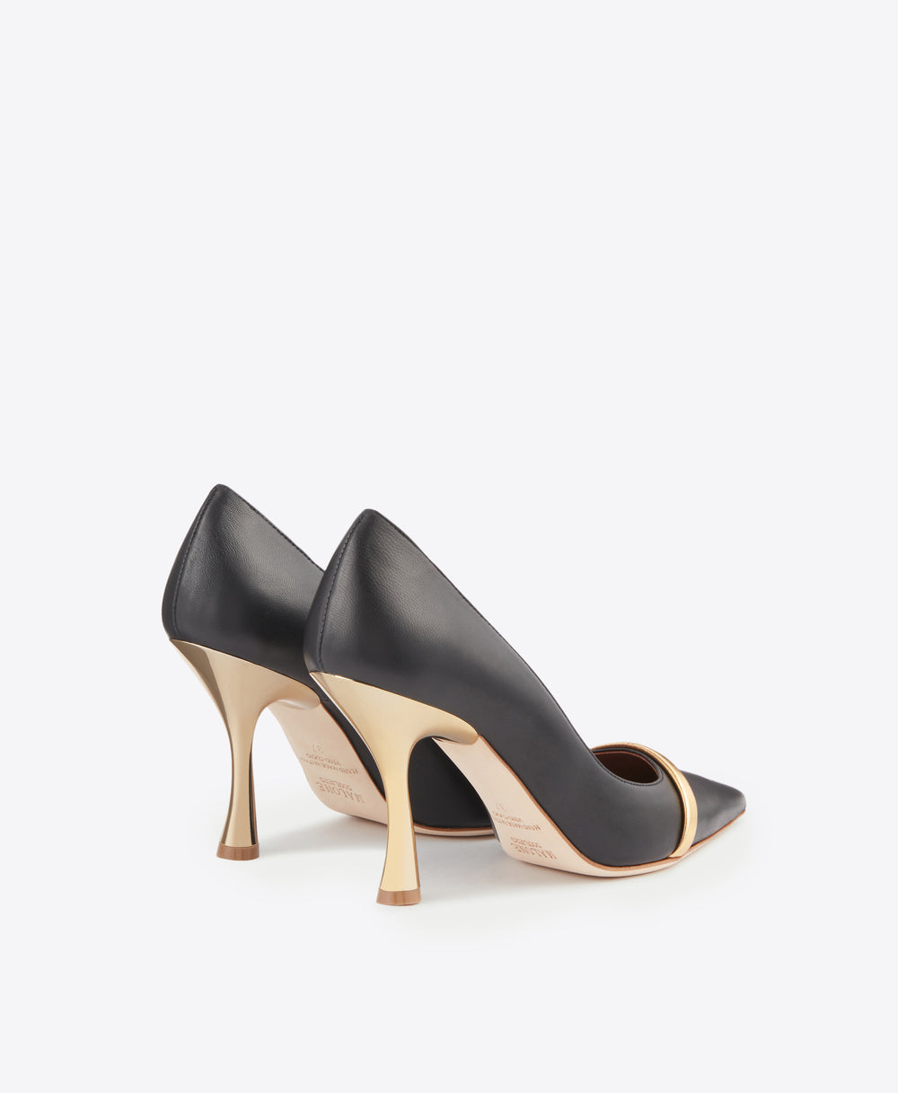 Women's Black & Gold Leather Heeled Pumps Malone Souliers
